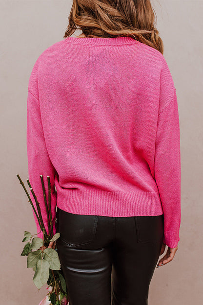 Rose heart xoxo muster drop shoulder rippe stricken pullover