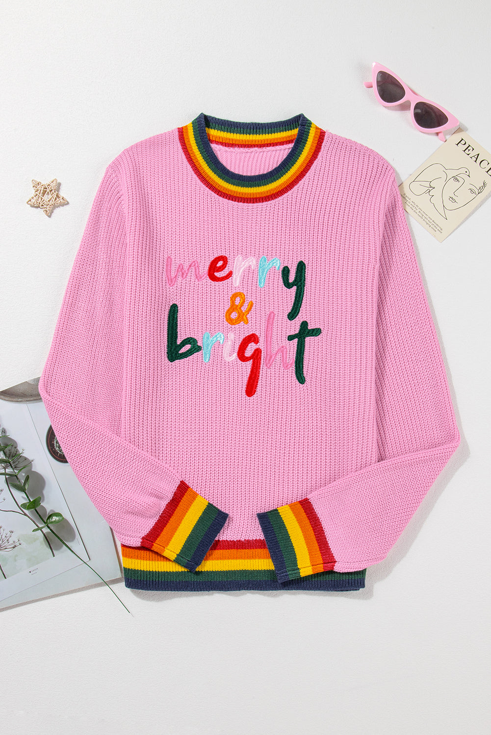 Bonbon merry & bright colorful stripes trim pullover