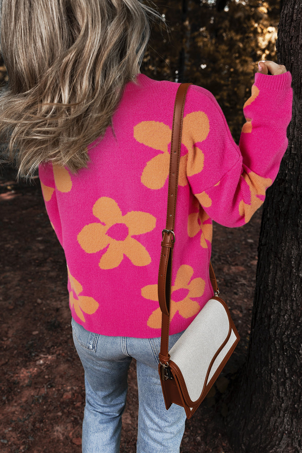 Rose große blume muster mock neck long sleeve pullover