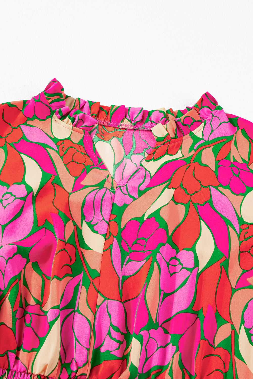 Rose bloemen met korte mouwen gesmokte taille maxi -jurk