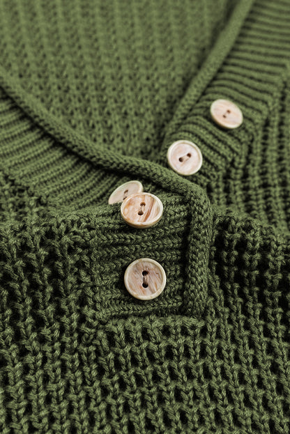 Pickle grüner pointelle strickpullover mit v-ausschnitt und tropfenschulter