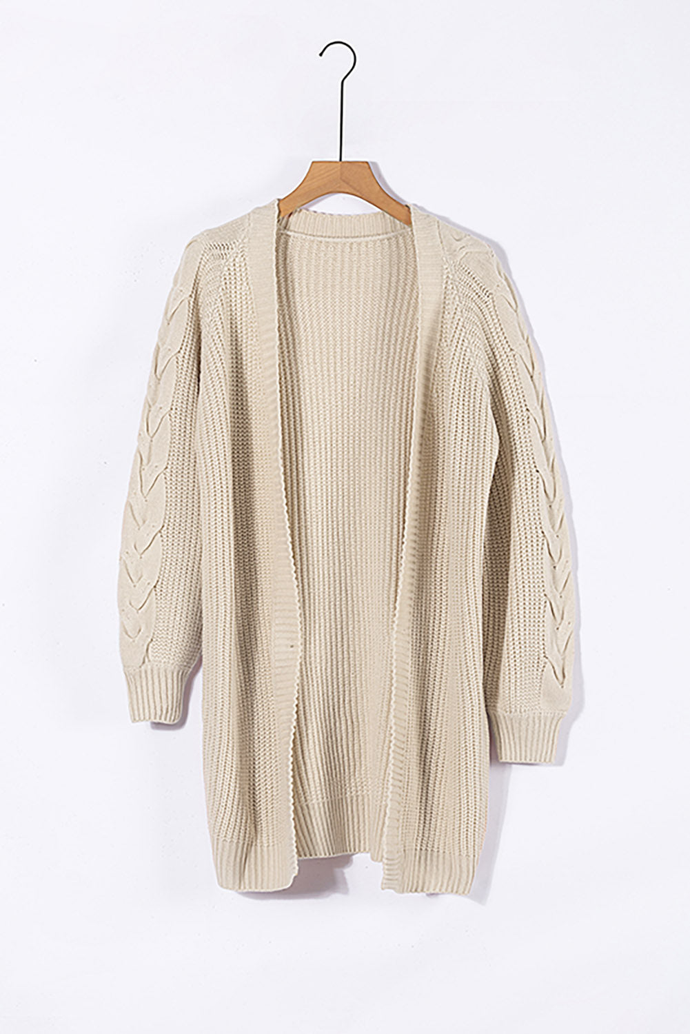 Khaki langer cardigan mit offenen zopfärmeln