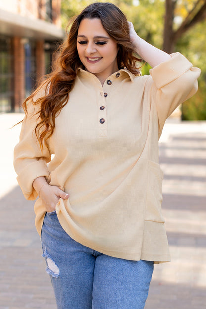 Jet stream plus size thermische waffelstrick henley tunika top