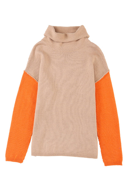 Khaki farbe block schildkröte hals drop shoulder strickpullover