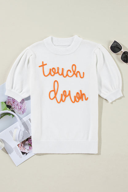 Weißer touchdown tinsel puff short sleeve rundhalsausschnitt pullover