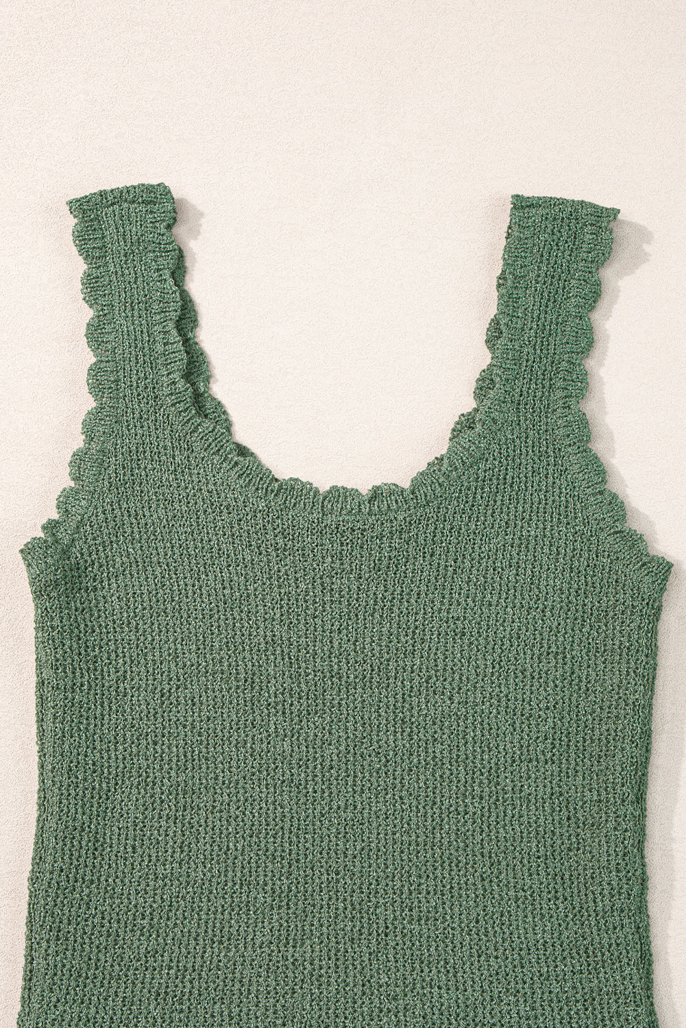 Mist Green U Nek Scallop Trim Sweater Vest