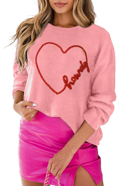 Rosa howdy heart grafik rundhalsausschnitt casual pullover