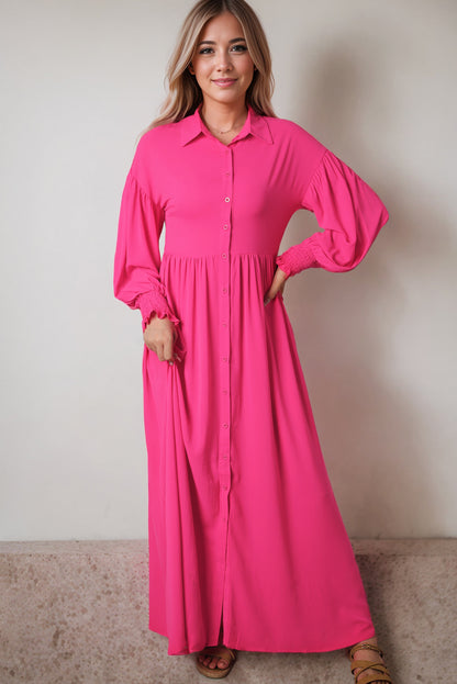 Rose bubble sleeve hemd maxikleid