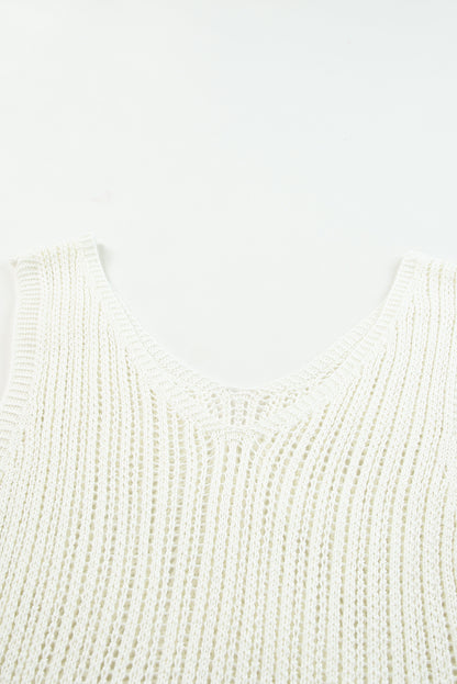 Witte holle break-breit tanktop met een v-neckline