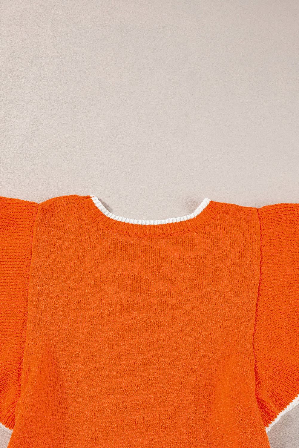 Roodbruine oranje contrast trim ruches gebreide mouwen top