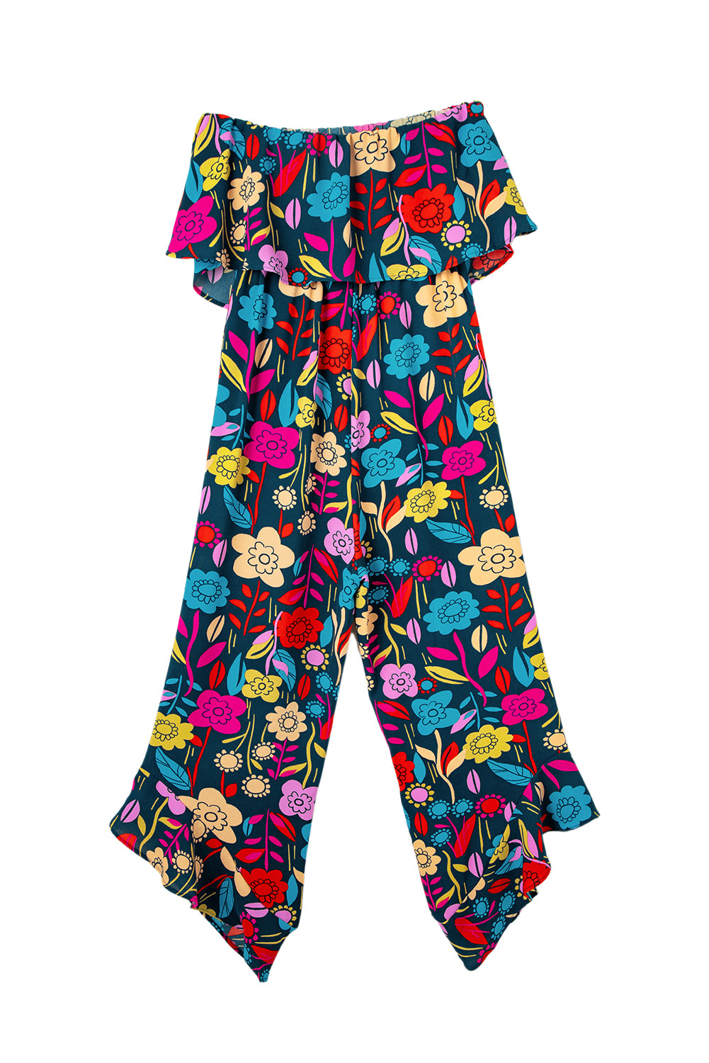 Red Mix Tropical Print Service verwezen jumpsuit