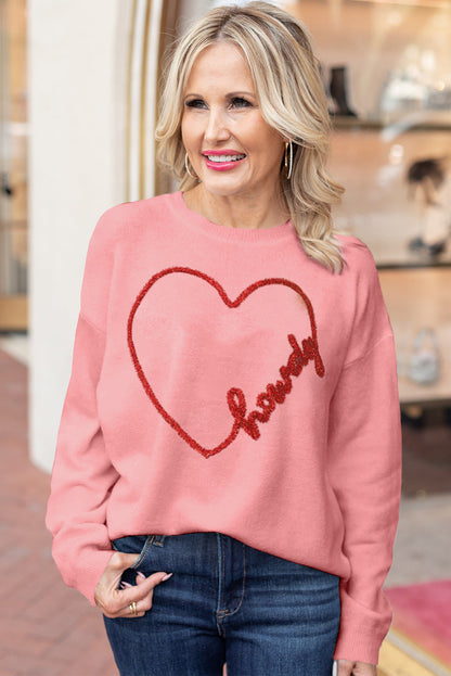 Rosa howdy heart grafik rundhalsausschnitt casual pullover