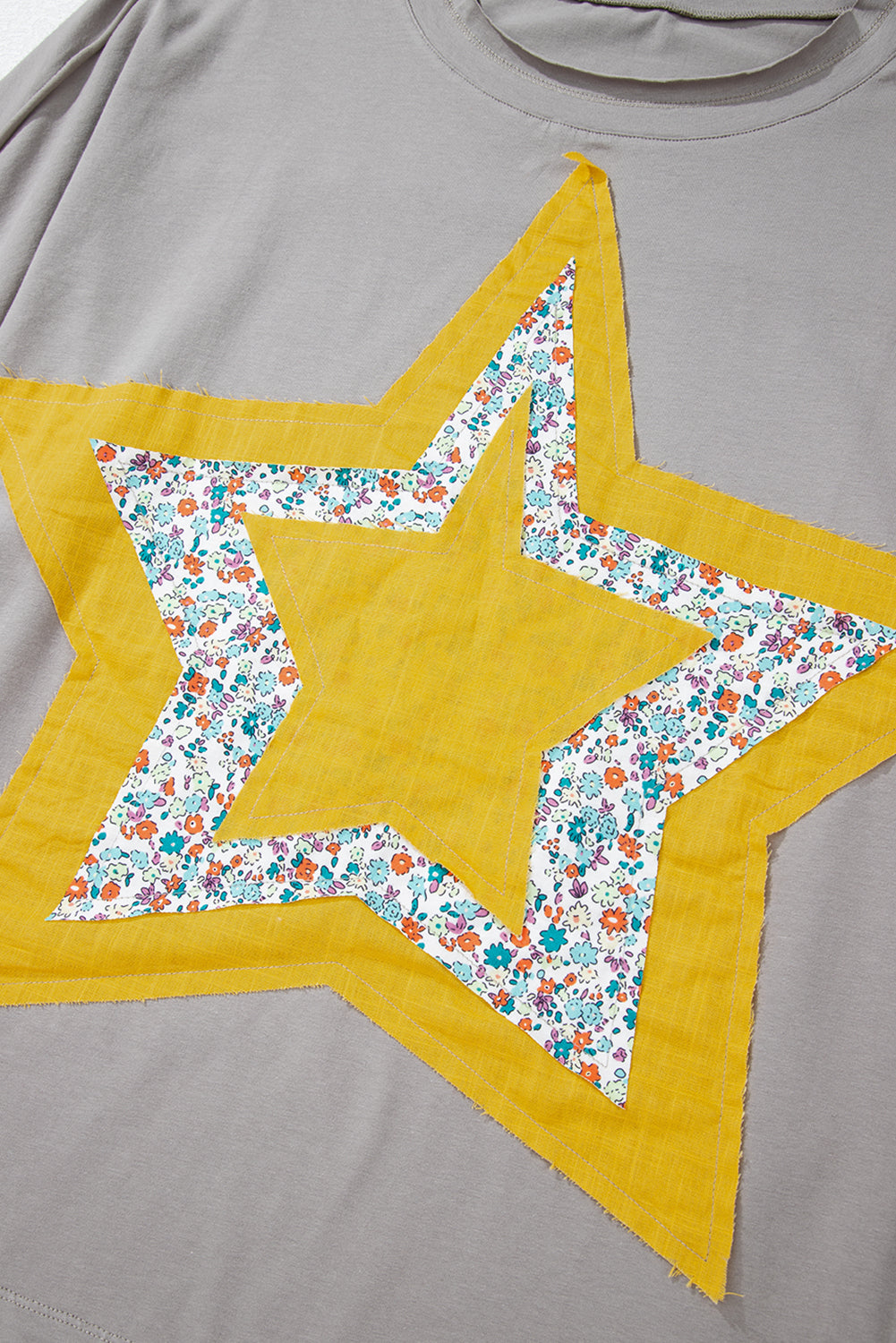 Medium grey floral star patched pattern 3/4 ärmel plus größe top