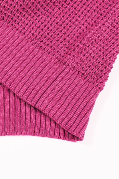 Rosenroter pointelle-strickpullover mit v-ausschnitt und überschnittenen schultern