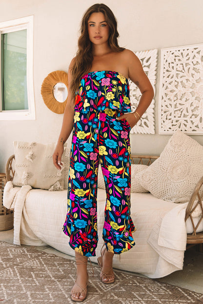 Red Mix Tropical Print Service verwezen jumpsuit