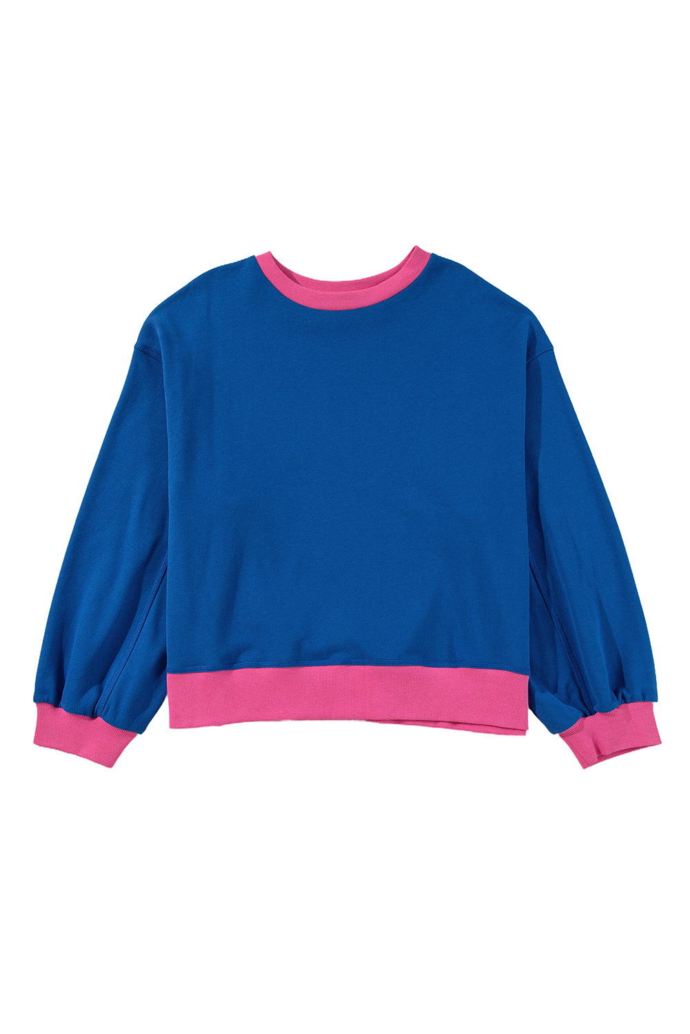 Himmelblau farbe block rand ballon ärmel plus größe pullover