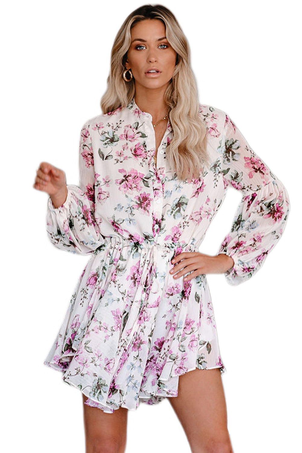 Vintage bloemenprint Drawring Flowy Dress