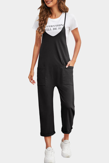 Zwart zak met verstelbare spaghetti -riemriemriempoot jumpsuit