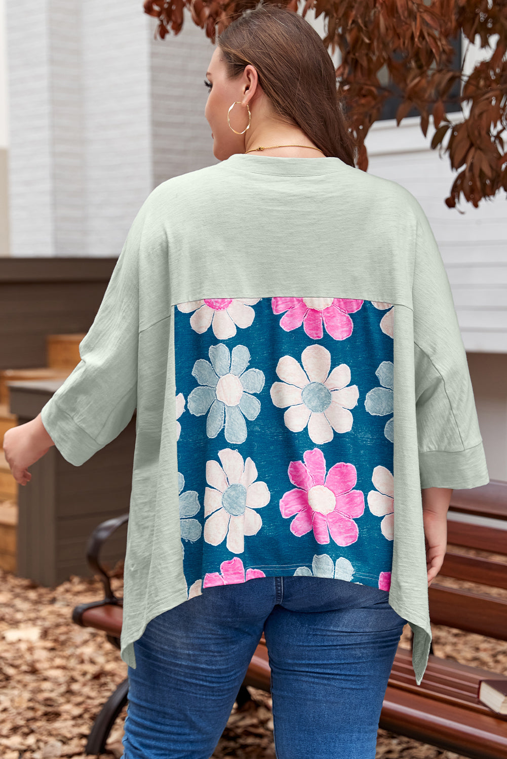 Grünes plus größe blume patchwork hoch niedrig top