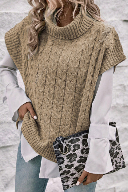 Light french beige cable knit rollkragenpullover mit fledermausärmeln