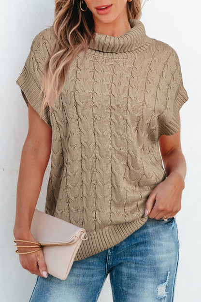 Light french beige cable knit rollkragenpullover mit fledermausärmeln