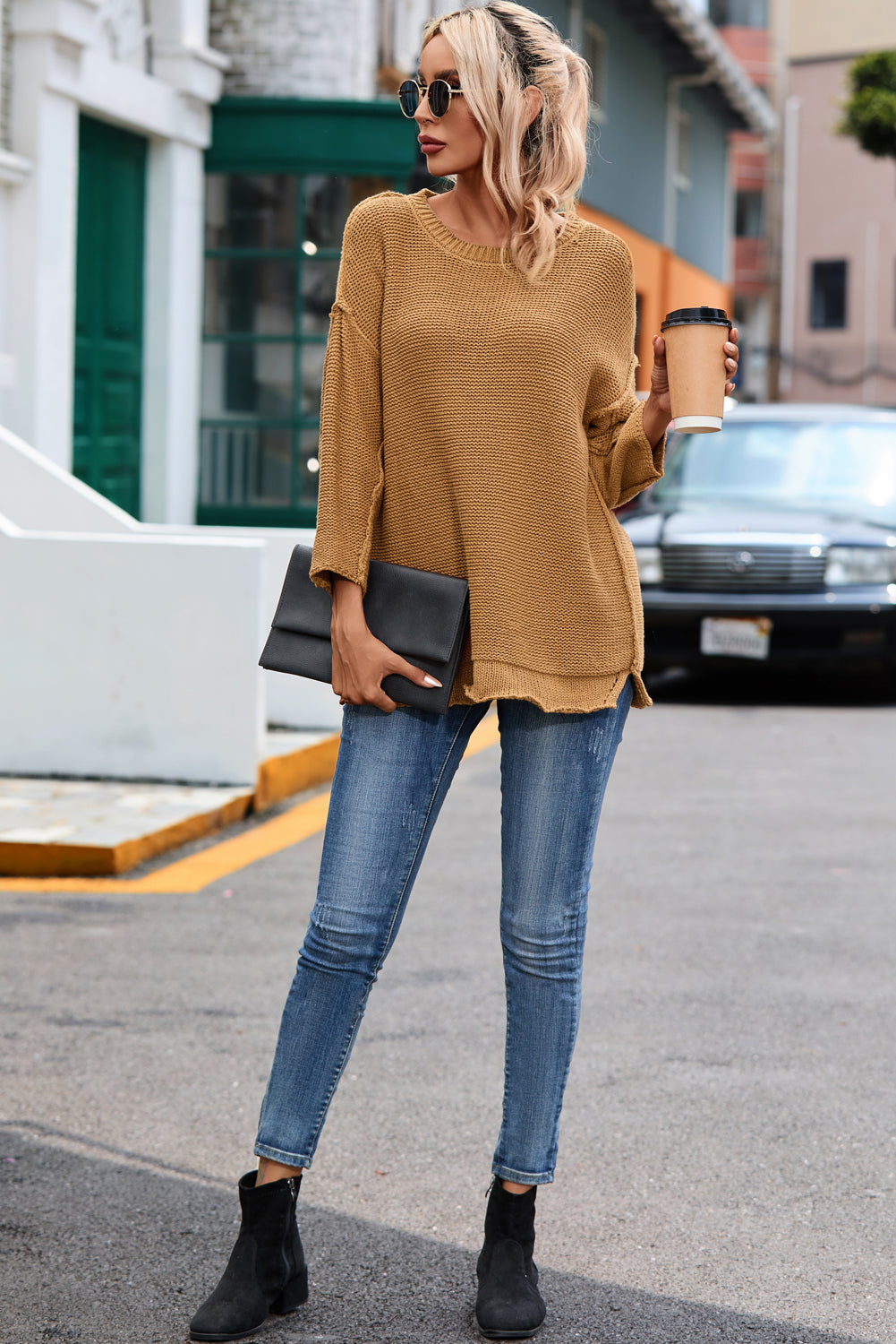 Brauner slouchy textured knit loose pullover