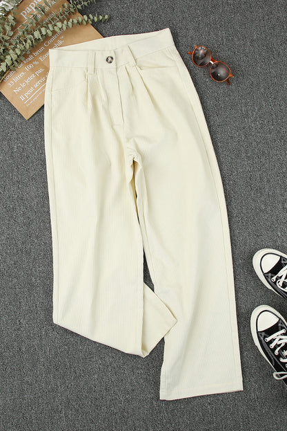 Beige kordhose mit hoher taille und geradem bein