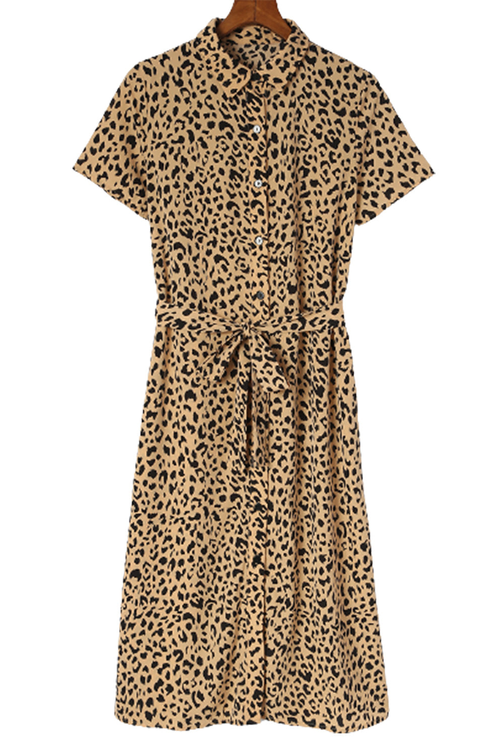 Khaki leopard umlegekragen midikleid mit schlitz