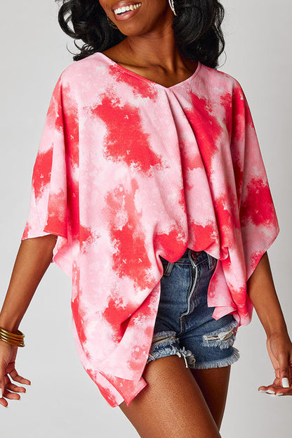 Rot plus größe tie-dye druck 3/4 ärmel tunika top