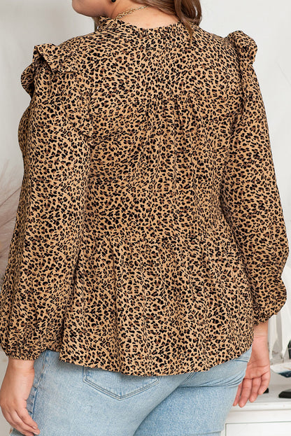 Leopard rüschen schulter dekor plus größe babydoll top