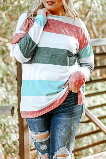 Grünes plus size colorblock pullover top