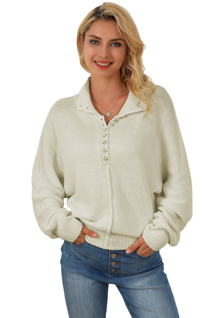 Beige perlenknopf stehkragen dolman-ärmel pullover