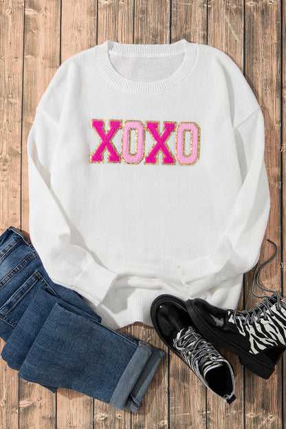 Witte xoxo glitter print cirkelvormige sectie casual pullover