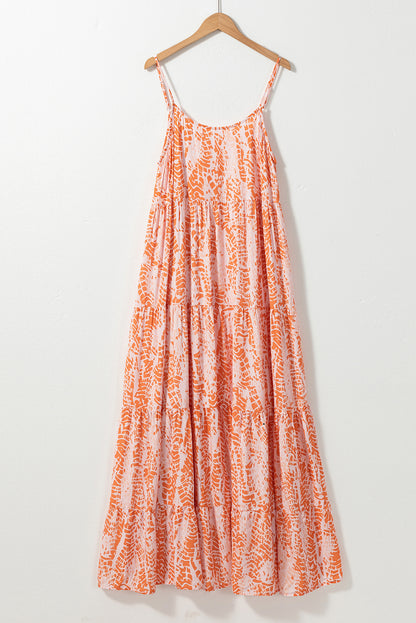 Abstract oranje spaghetti-riem maxi-jurk met rugvrije riemen