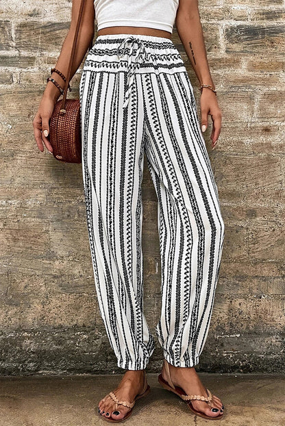 Zwart gestreepte boho gestreepte print casual broek