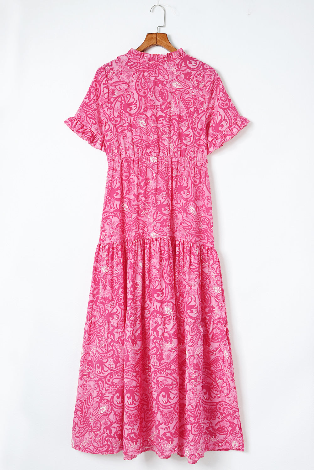 Rosa paisley print boho holiday ruffle tiered maxikleid