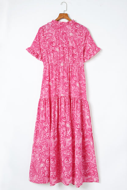 Rosa paisley print boho holiday ruffle tiered maxikleid