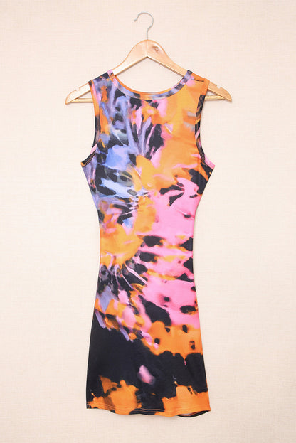 Multi-colour tie-dye print holle out Twist bodycon mini-jurk