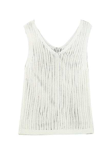 Witte holle break-breit tanktop met een v-neckline