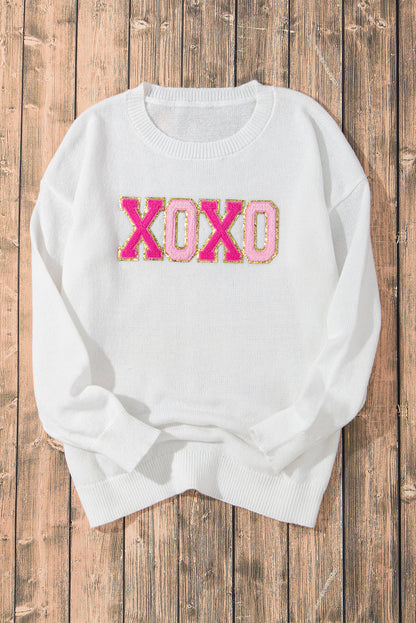 Witte xoxo glitter print cirkelvormige sectie casual pullover