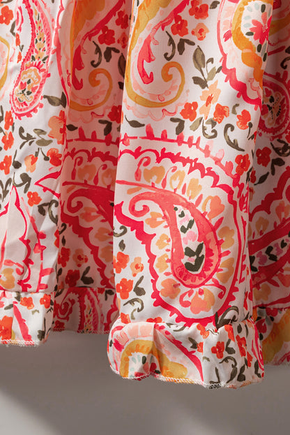 Orange boho holiday paisley print gestreiftes langärmeliges maxikleid