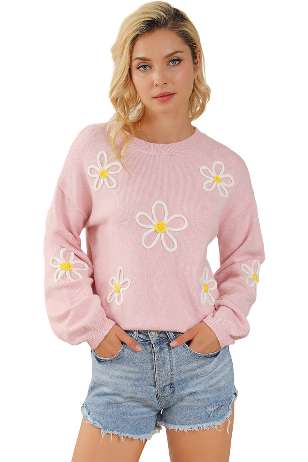 Rosa Chenille Daisy Stitching Circular Halsline Sweater