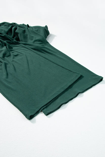 Zwart -Green mouwloze jumpsuit met wide been en geregen taille