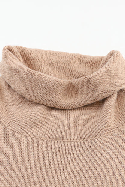 Khaki farbe block schildkröte hals drop shoulder strickpullover