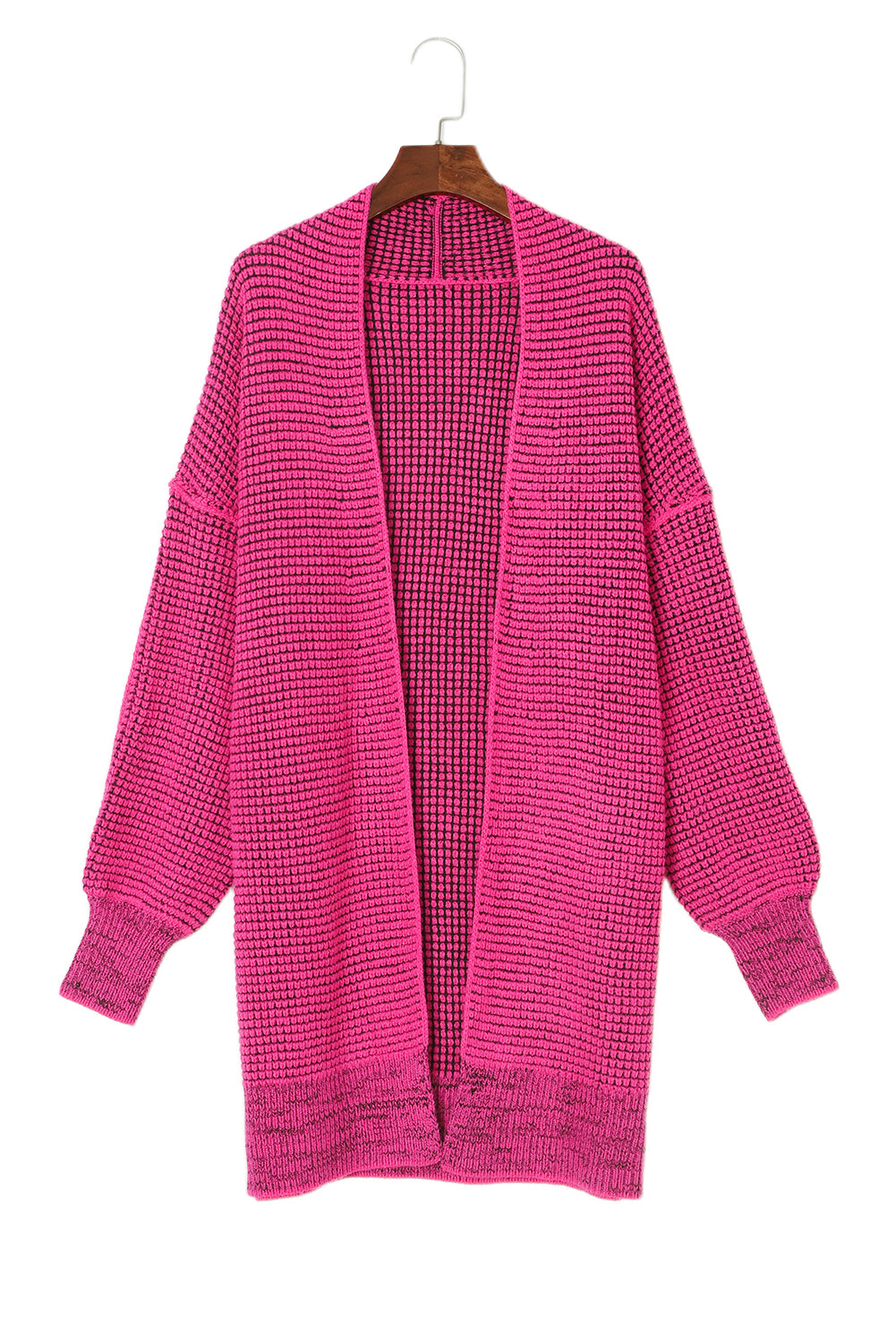 Rosa karierte strickjacke mit offener vorderseite