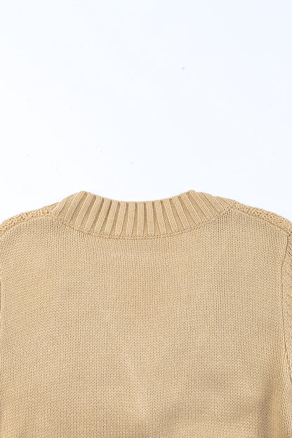 Beige fronttaschen knöpfe strukturierte strickjacke