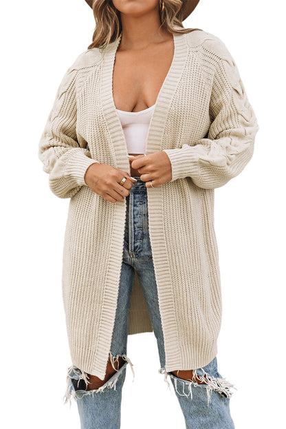 Khaki langer cardigan mit offenen zopfärmeln