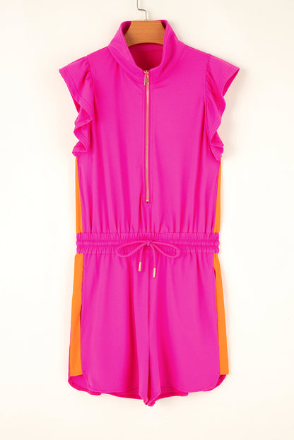 Rose Red Half Zip Luffe Sleeve Drawtring Romper