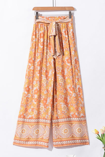 Grapefruit orange krawatte taille boho floral wide leg hose