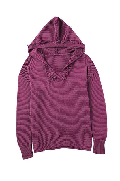 Hooded sweater met een v-hals en geribbelde schoudergebied